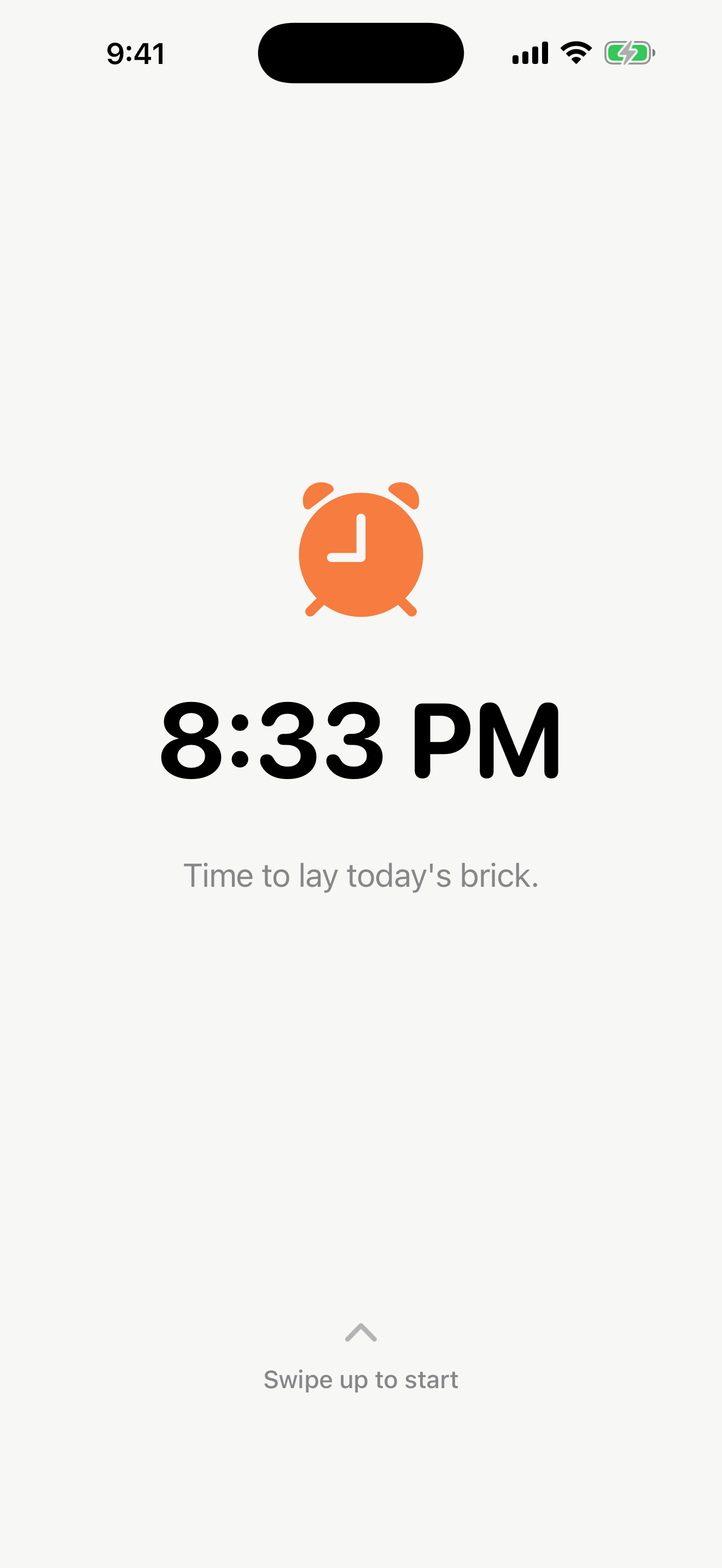 Brik lock screen mid mission, alarm ringing, two of three pushups complete.